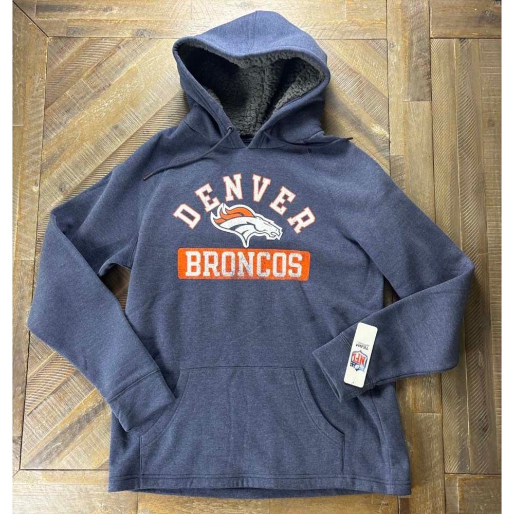 NFL Team Apparel Denver Broncos Mens Large Navy Sherpa Lined Hoodie NWT